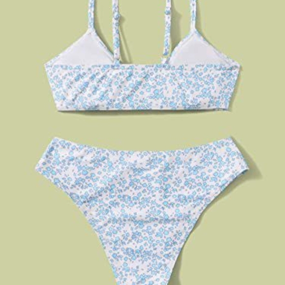 Vintage-Inspired Blue and White Bikini with Floral Print, Girls, New, Size 13 - Picture 2 of 3